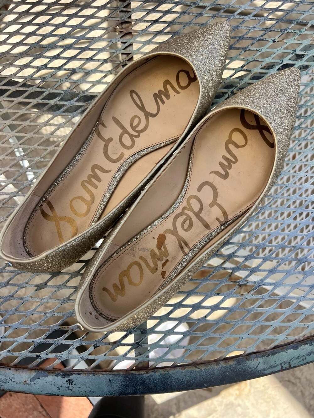 Sam Edelman Rae Pointed Toe Flat Womens 11 Gold Glitter Ballet Shoes
